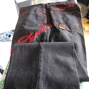 Akademiks Black and Red Boyfriend Jeans